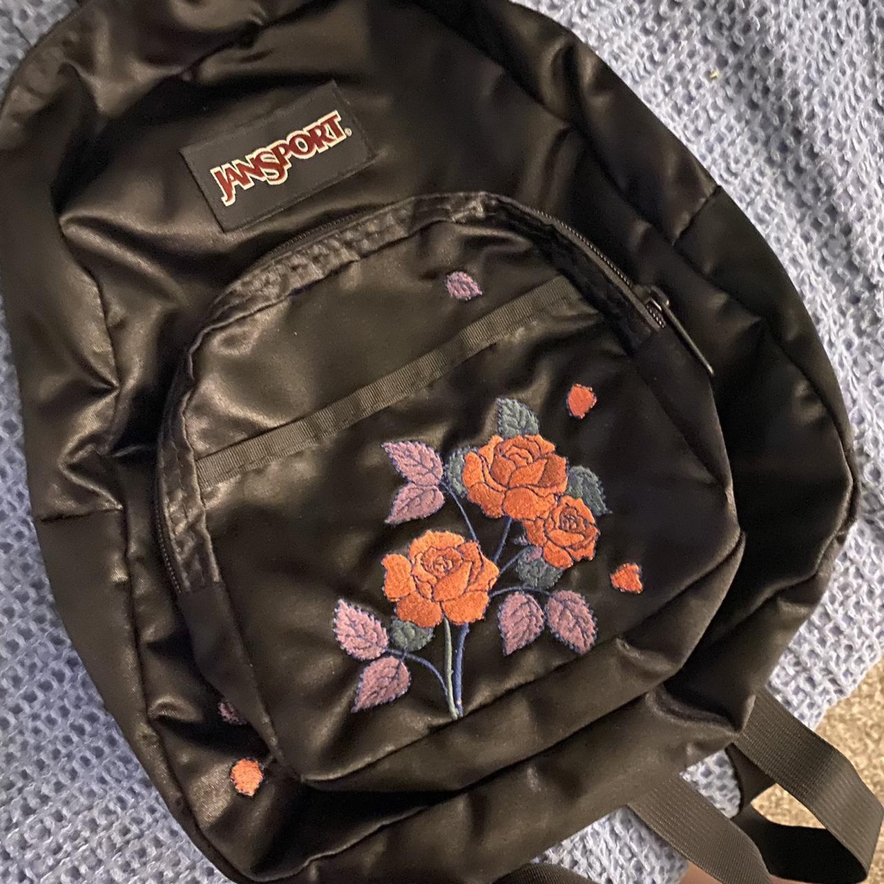 satin mini Jansport backpack with roses... Depop