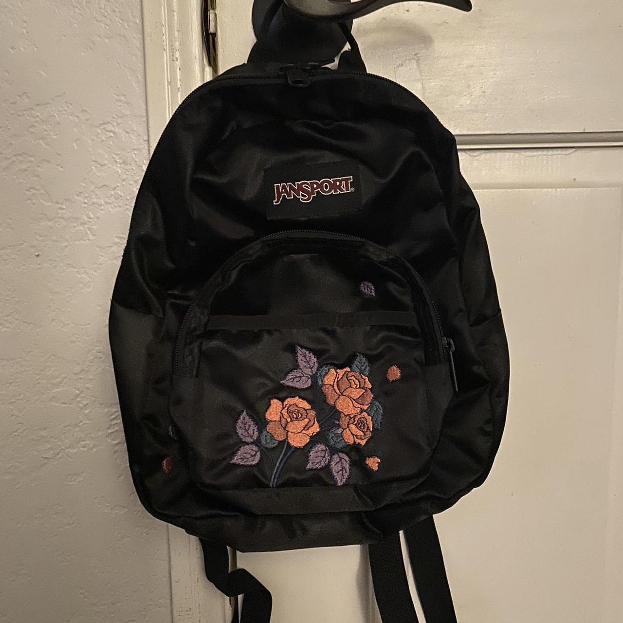 satin mini Jansport backpack with roses... Depop