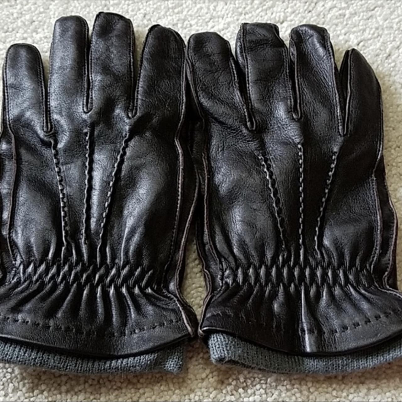 Tommy hilfiger leather gloves, super warm, knitted... Depop