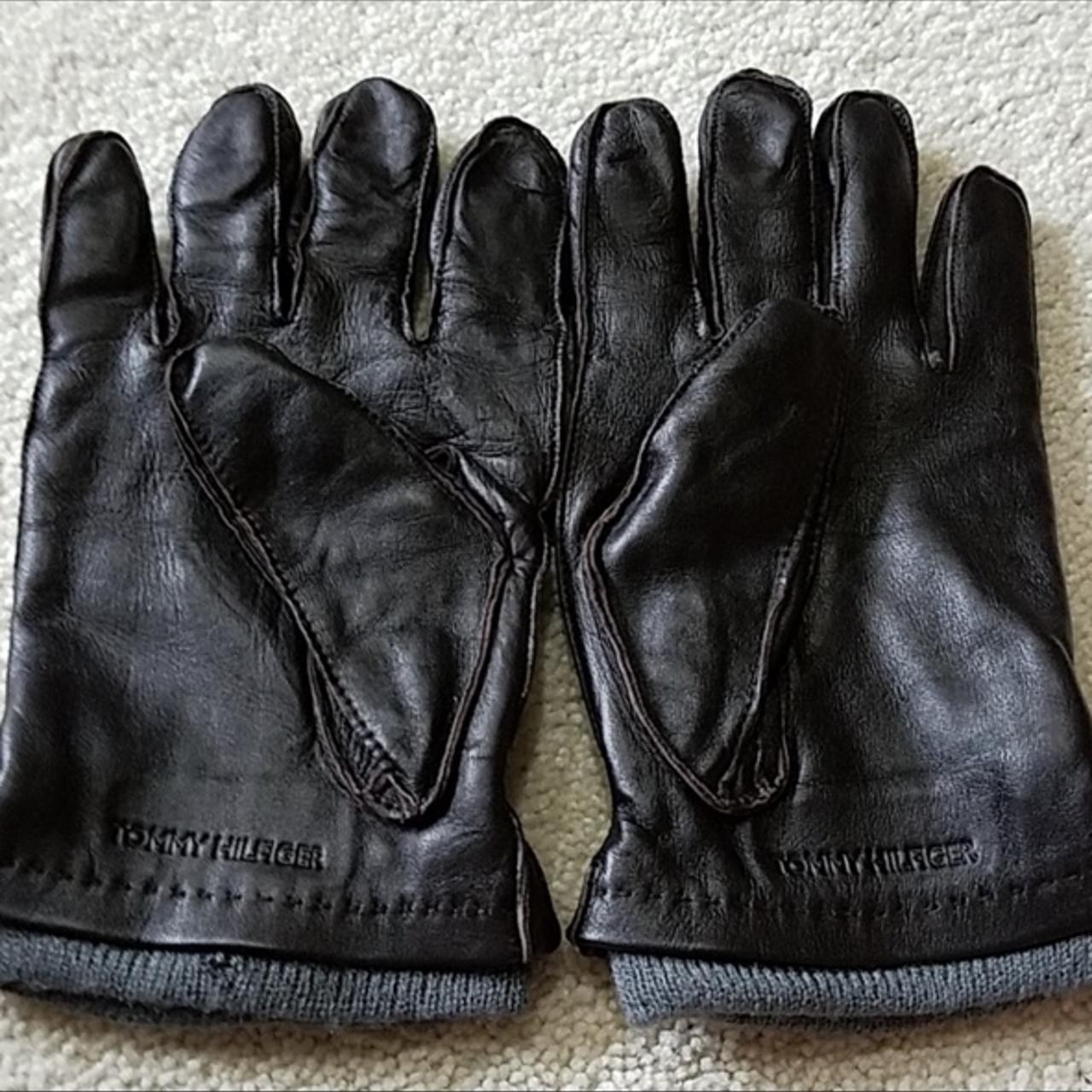 Tommy hilfiger leather gloves, super warm, knitted... Depop