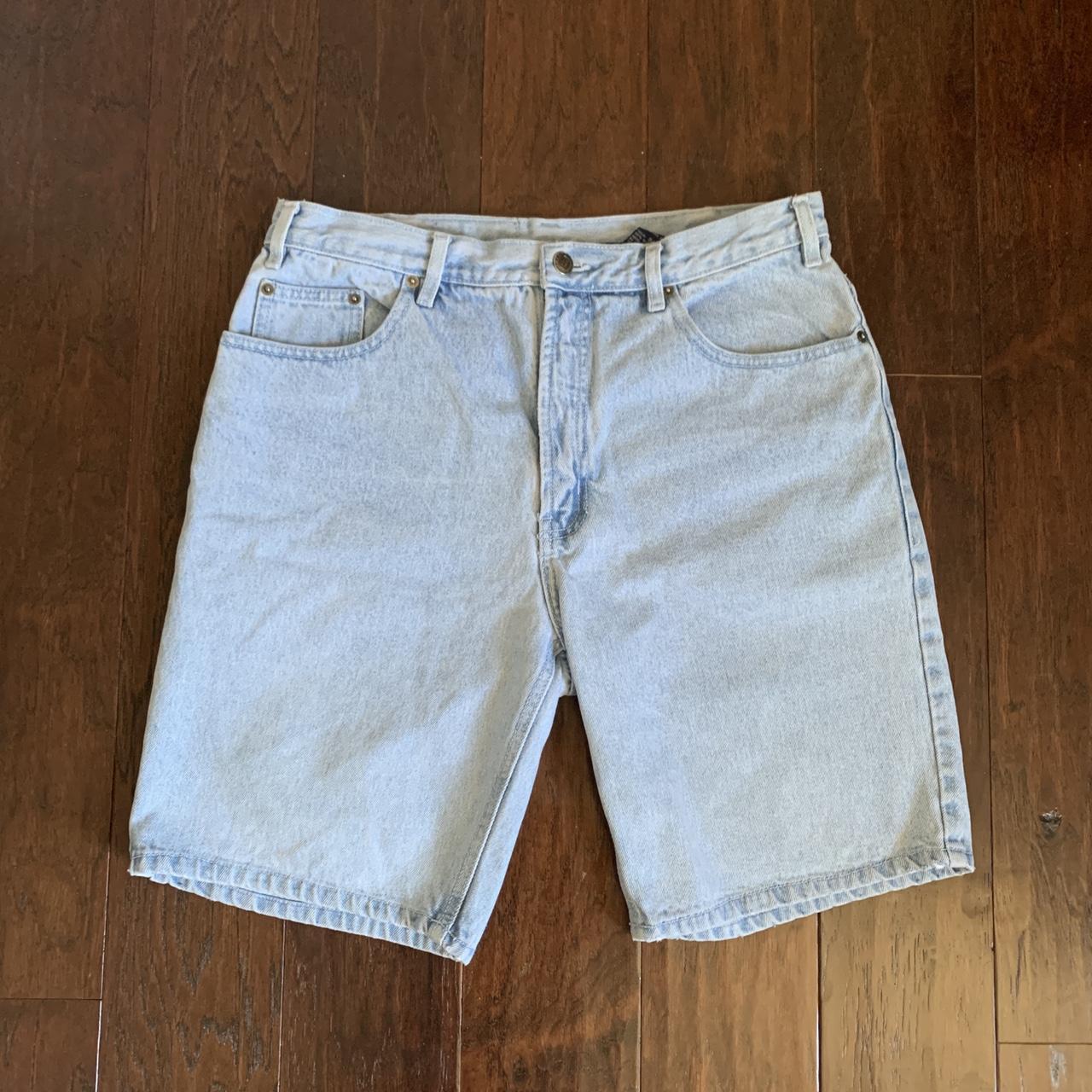 Vintage Y2K light wash jean shorts Jorts Waist-34... - Depop