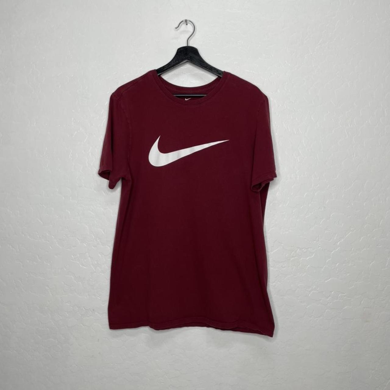 Nike Men's Burgundy and White T-shirt | Depop