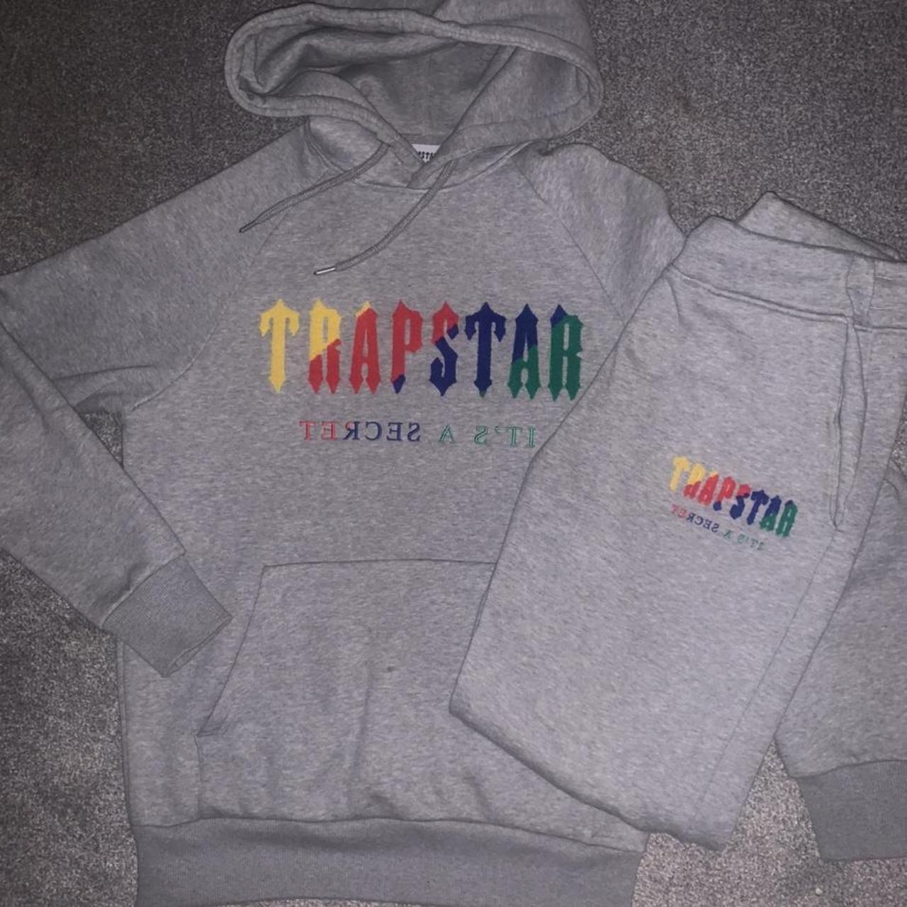 Trapstar Men's Grey and Red Hoodie Depop