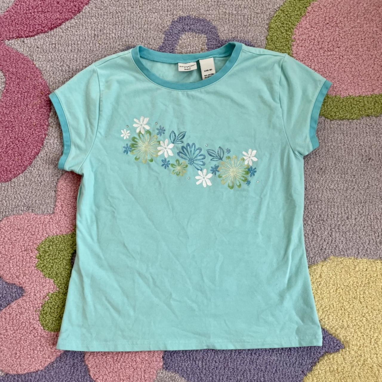 Adorable blue flower print baseball tee! Made of... Depop
