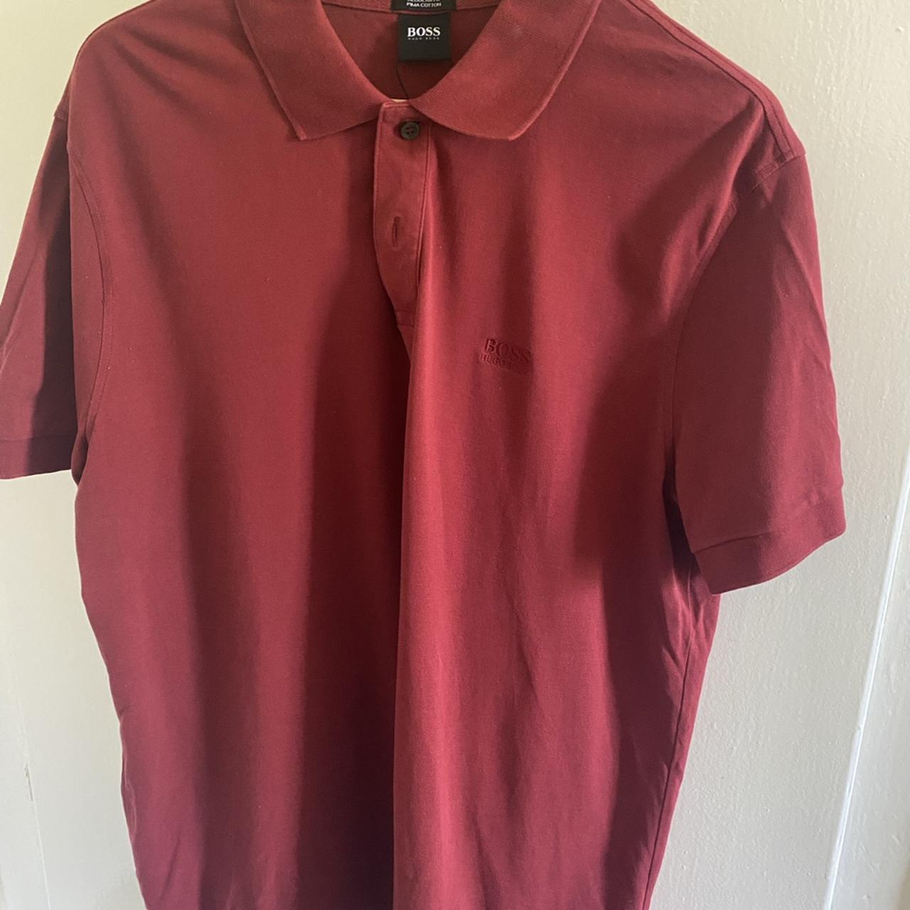 Hugo Boss Burgundy Red men polo shirt 2XL Used but... - Depop