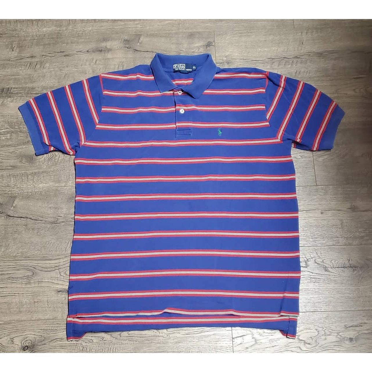 Vintage, early 2000s red and blue striped Polo Ralph... - Depop