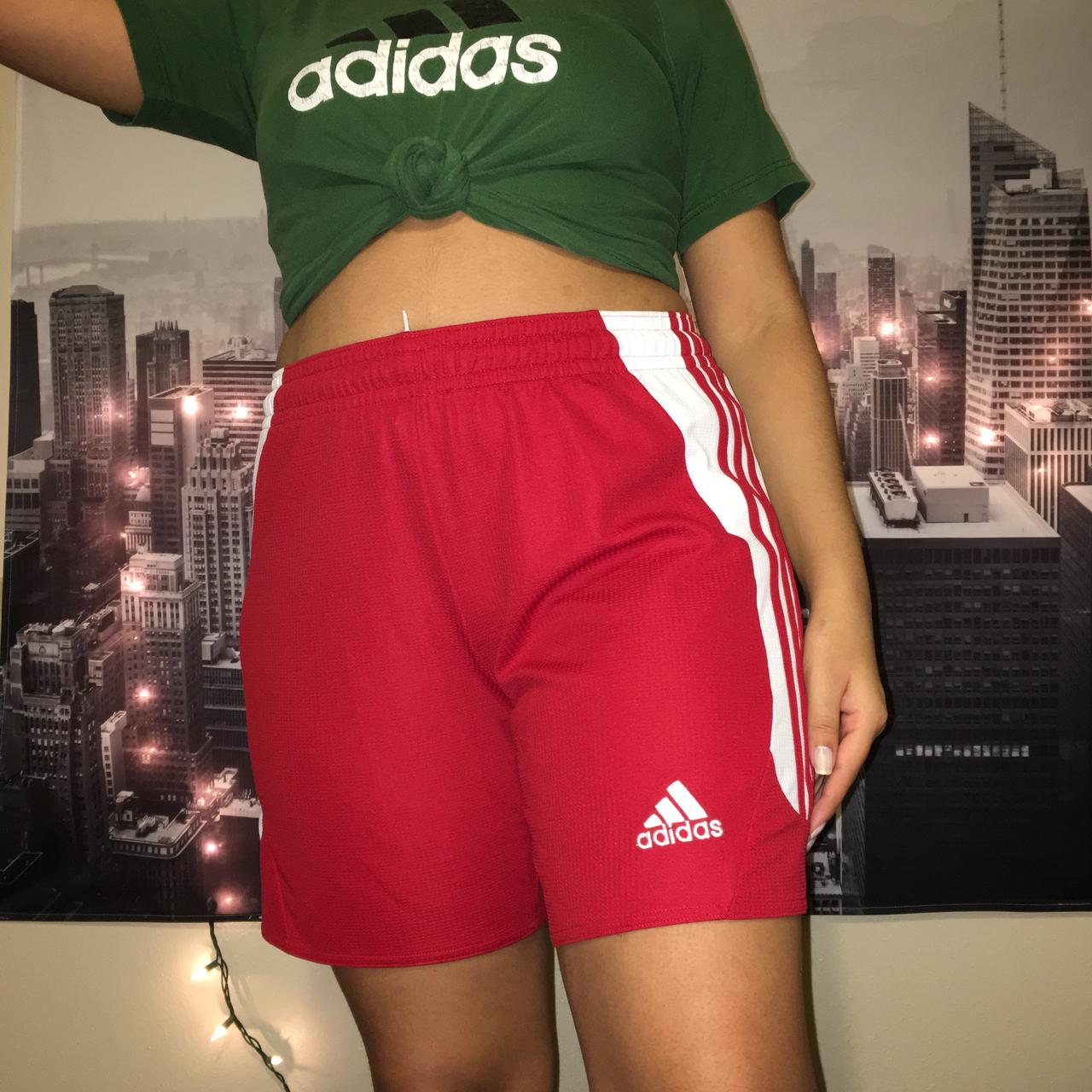 Adidas Clima365 red and white soccer shorts Depop