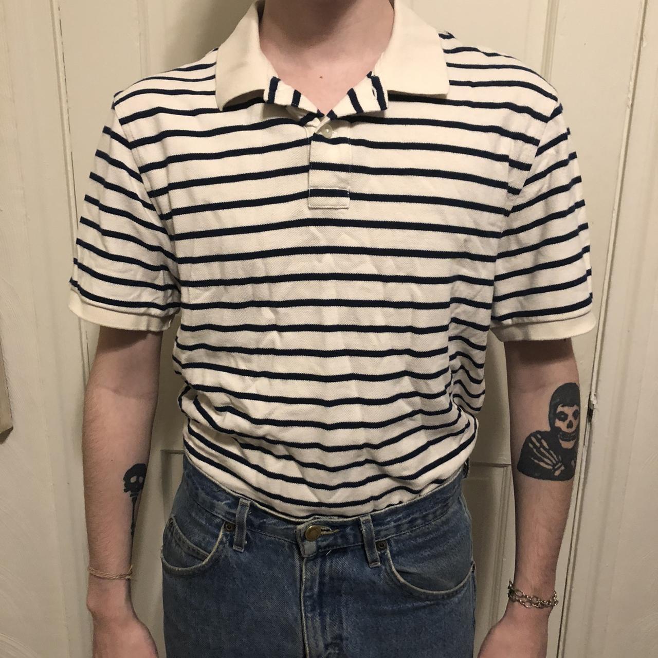 Cream and Navy striped Crew Slim fit