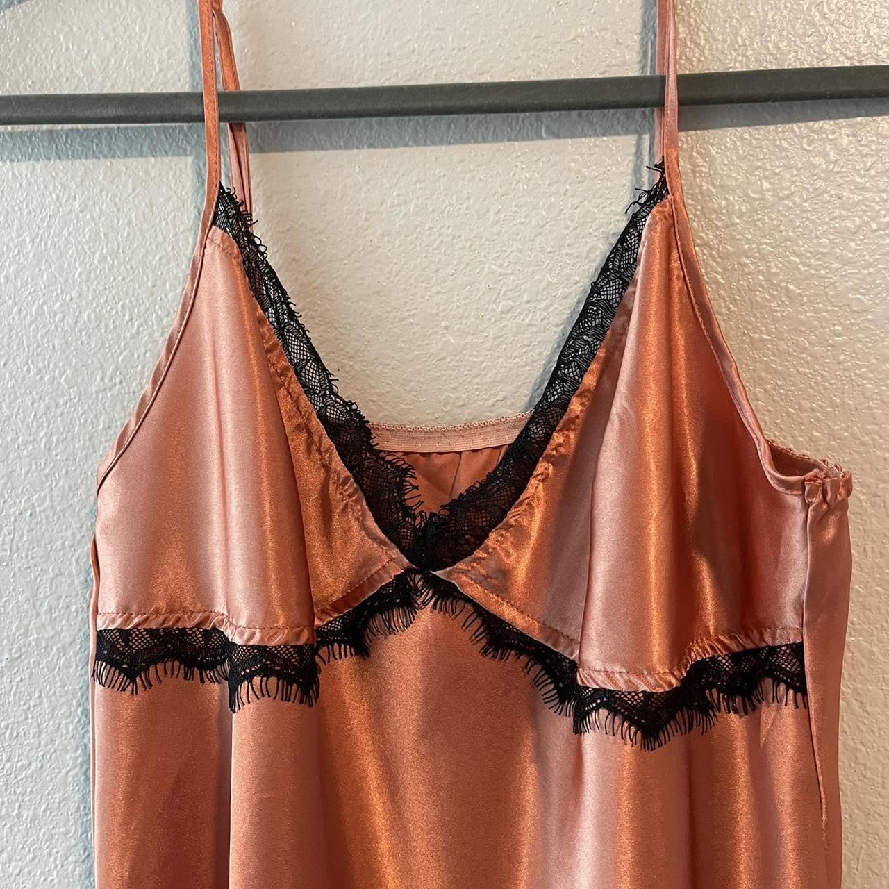 silk burnt orange slip dress w black lace... - Depop