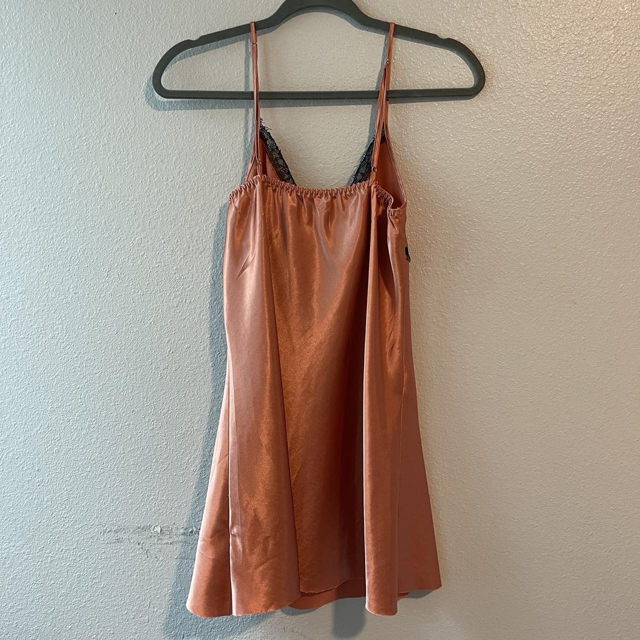 silk burnt orange slip dress w black lace... Depop