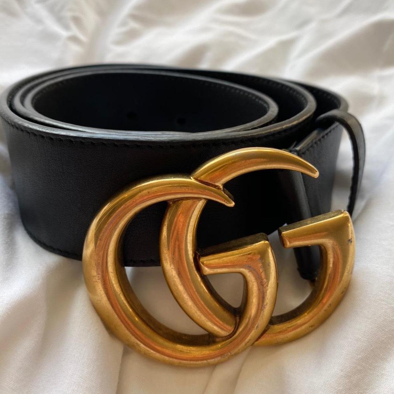 Gucci Women's Black and Gold Belt | Depop