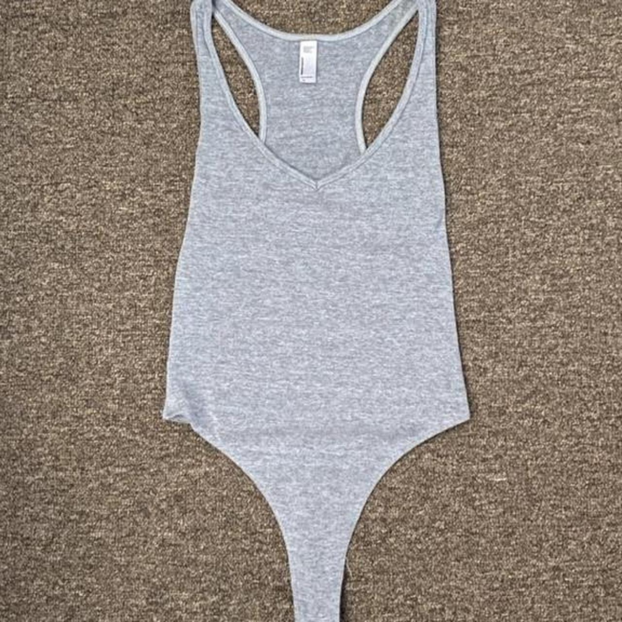American Apparel Women's Grey Bodysuit Depop
