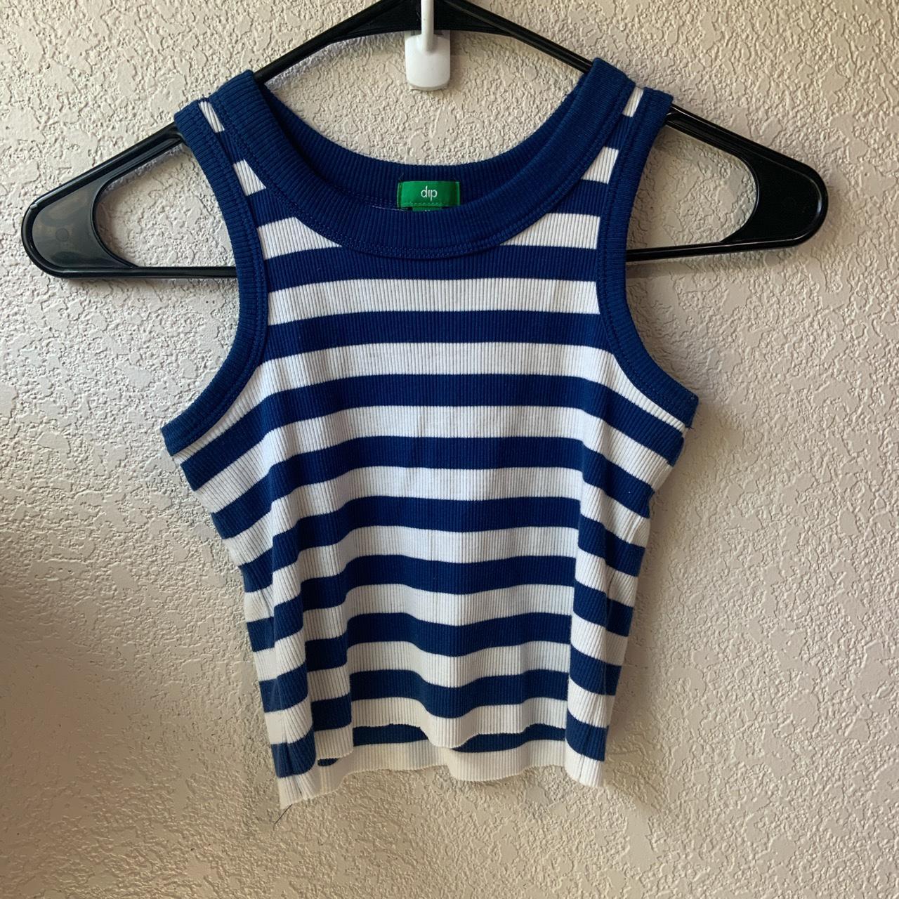 blue and white striped sporty tank top. Cropped with... - Depop