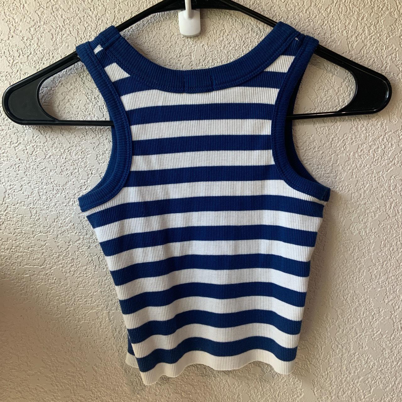 blue and white striped sporty tank top. Cropped with... - Depop