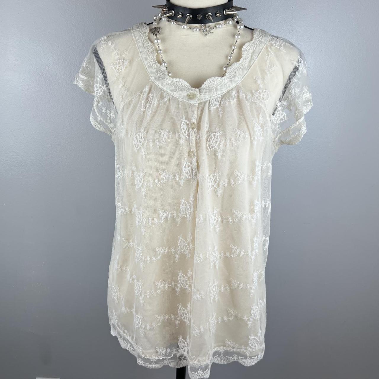 Vintage 1980s Crownette sheer/see-through lace - Depop