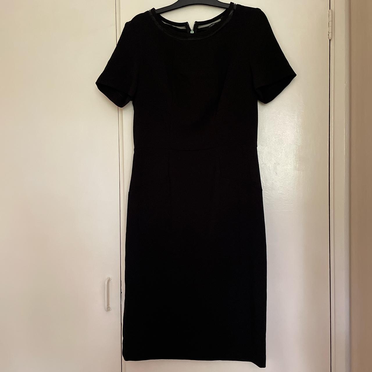 Black midi pencil dress with mesh detail... - Depop