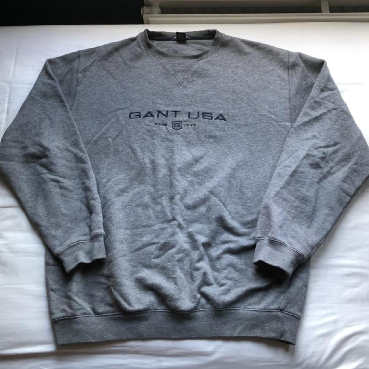 Vintage GANT Sweatshirt — Grey, L Classic centre... - Depop