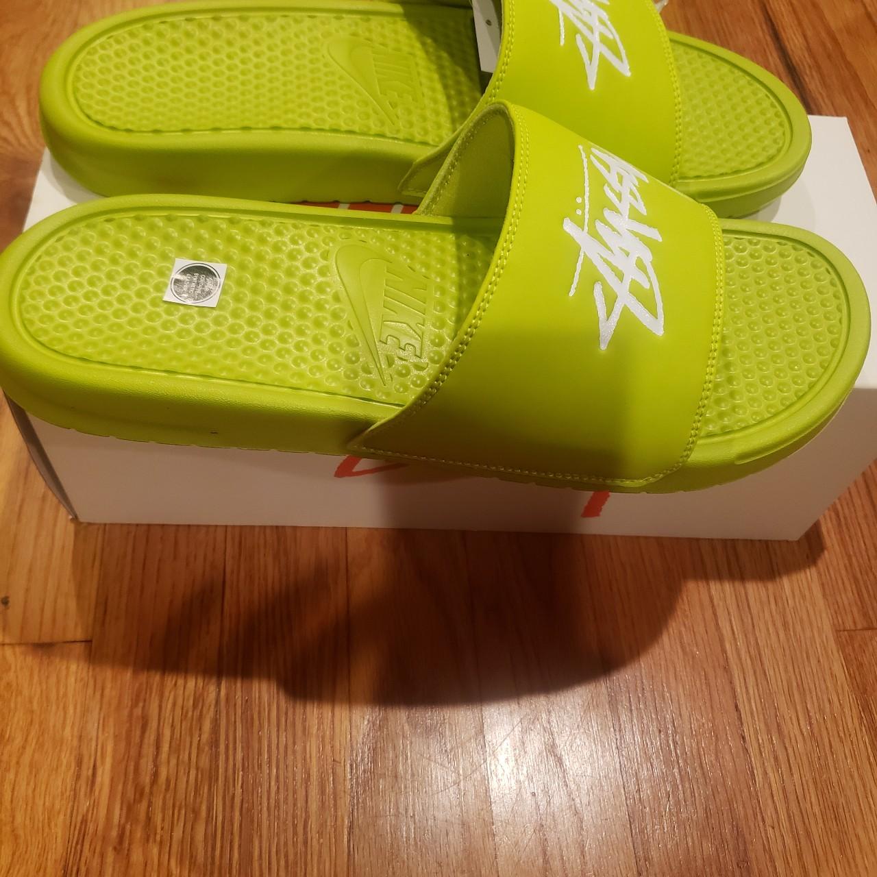 Nike X Stussy Benassi Slide Bright Cactus - Depop