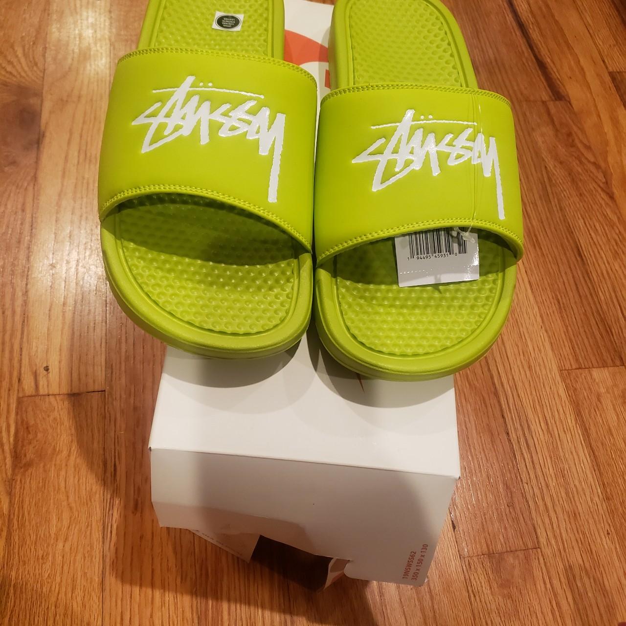 Nike X Stussy Benassi Slide Bright Cactus - Depop