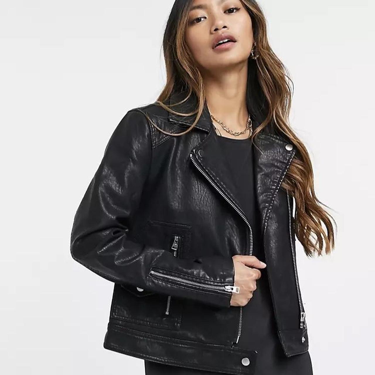 Topshop faux leather biker jacket in black size XS Depop