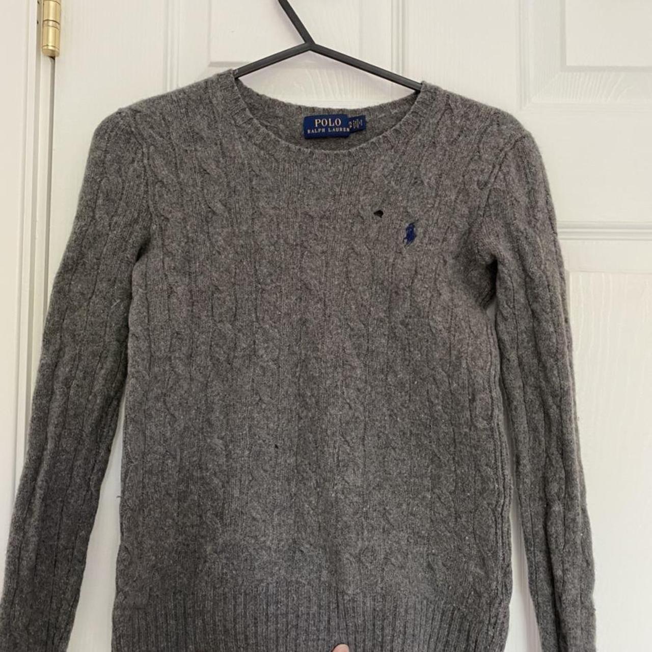 Grey Polo Ralph Lauren knitted jumper with dark blue... - Depop