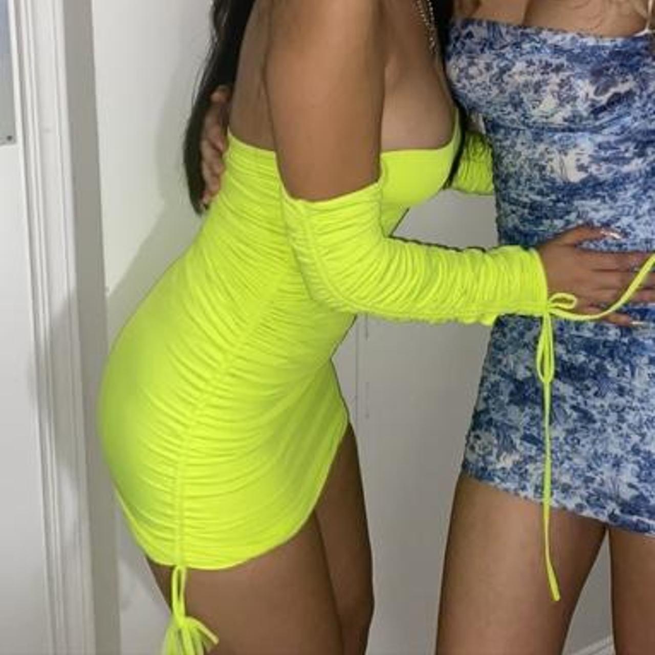 Neon Yellow Oh Polly Off The Shoulder Mini Depop 