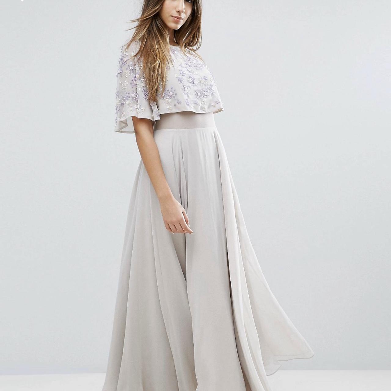 ASOS flutter sleeve embellished floaty grey maxi