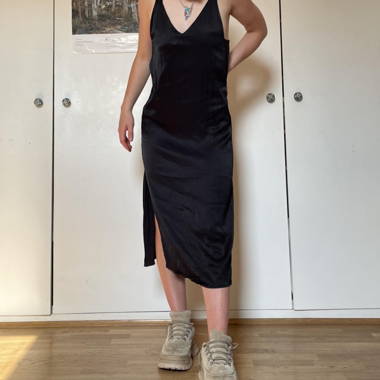 Black satin slip dress H&M trend. Size 6 Depop