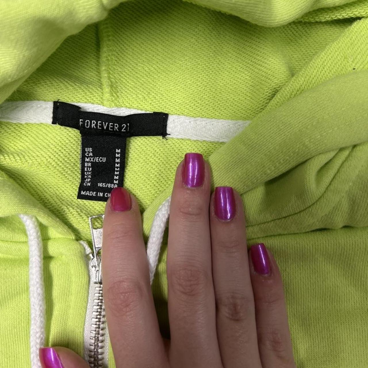 Neon lime green zip up cropped hoodie sweatshirt... Depop