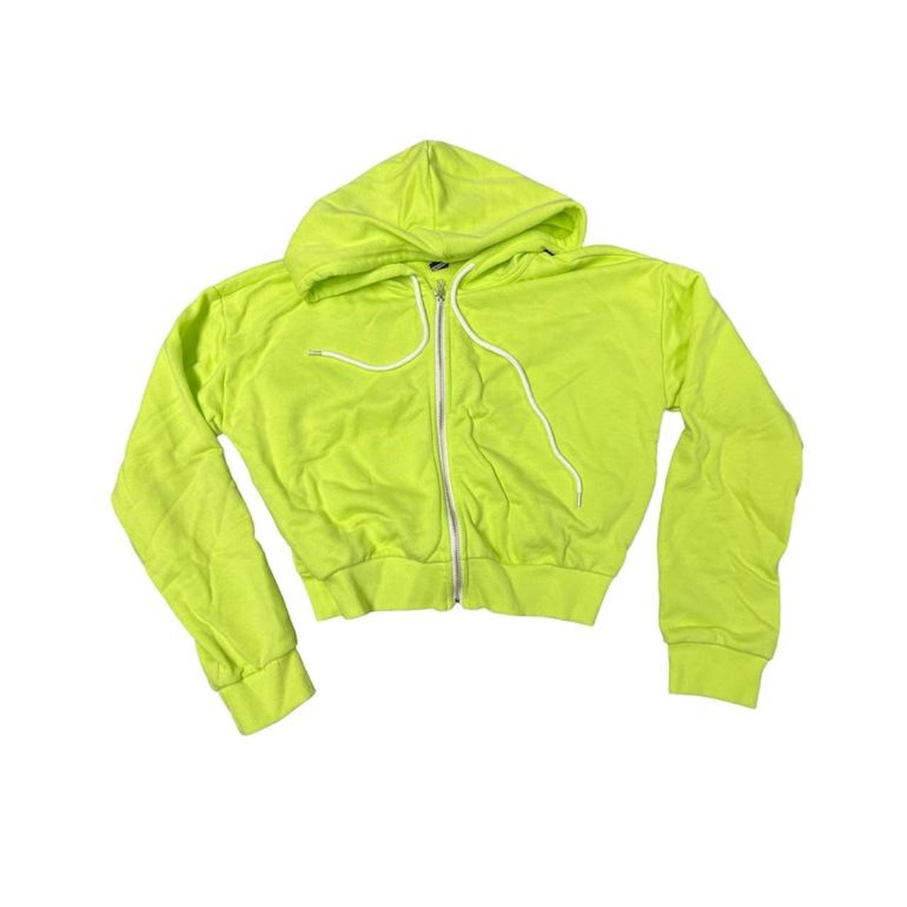 Neon lime green zip up cropped hoodie sweatshirt... Depop