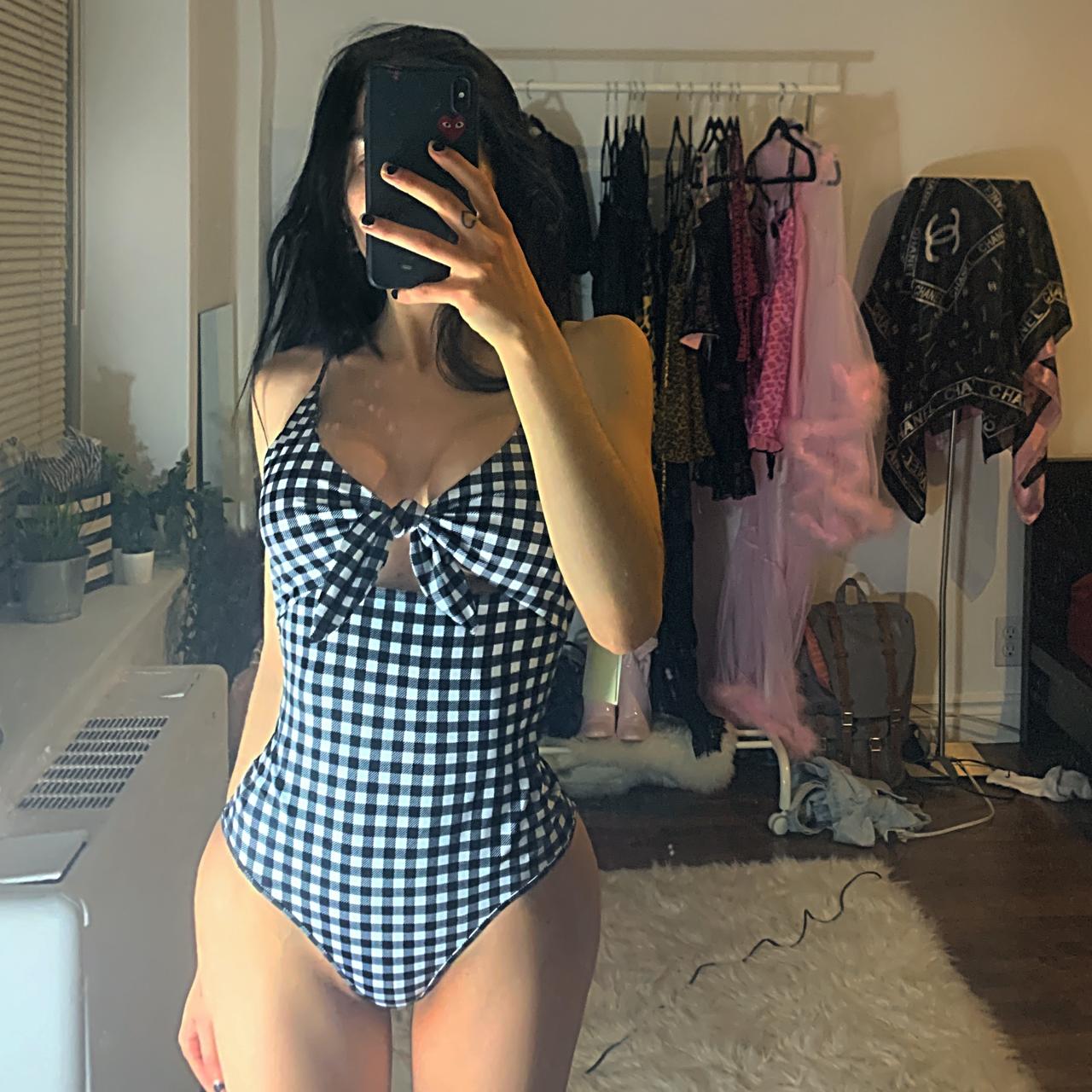 Checkerboard fashion bathing suit