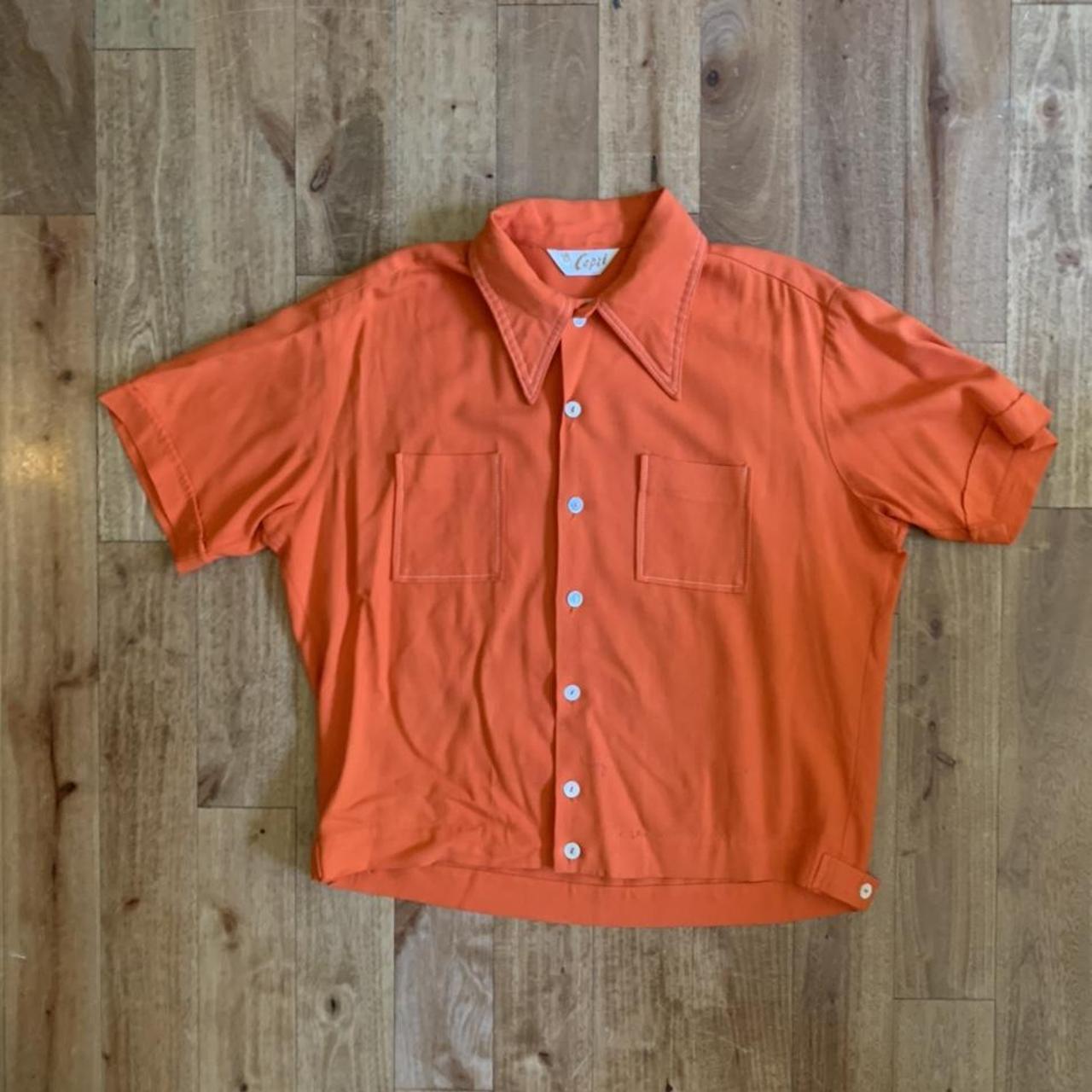 Orange Los Ángeles boxy cropped bowler shirt From... - Depop