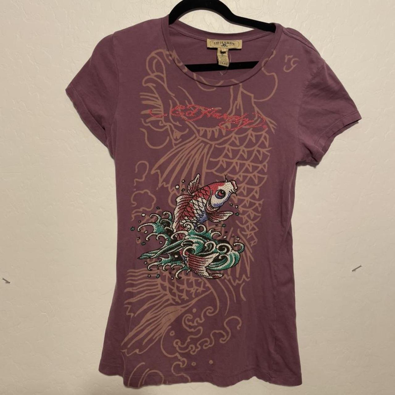 Ed hardy koi fish shirt with red bedazzled... - Depop