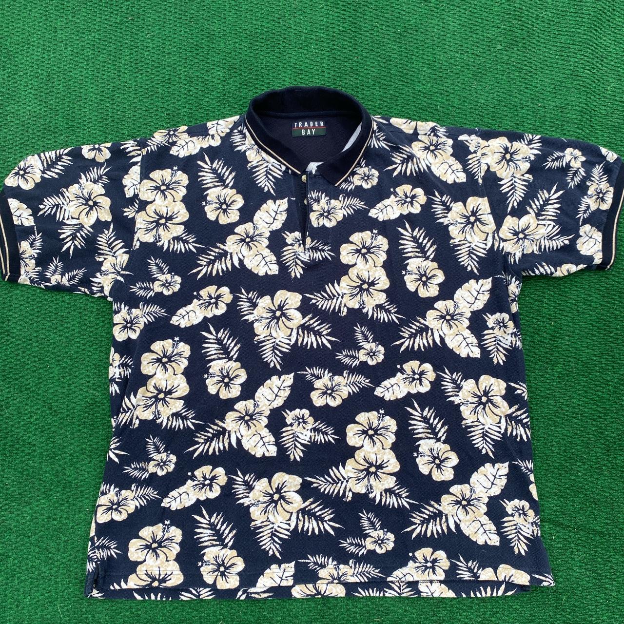 Navy Blue Floral Polo Shirt Size Adult XL DM for... Depop