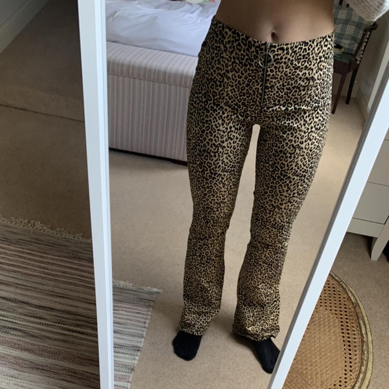 Motel rocks leopard print flare trousers with zip... - Depop