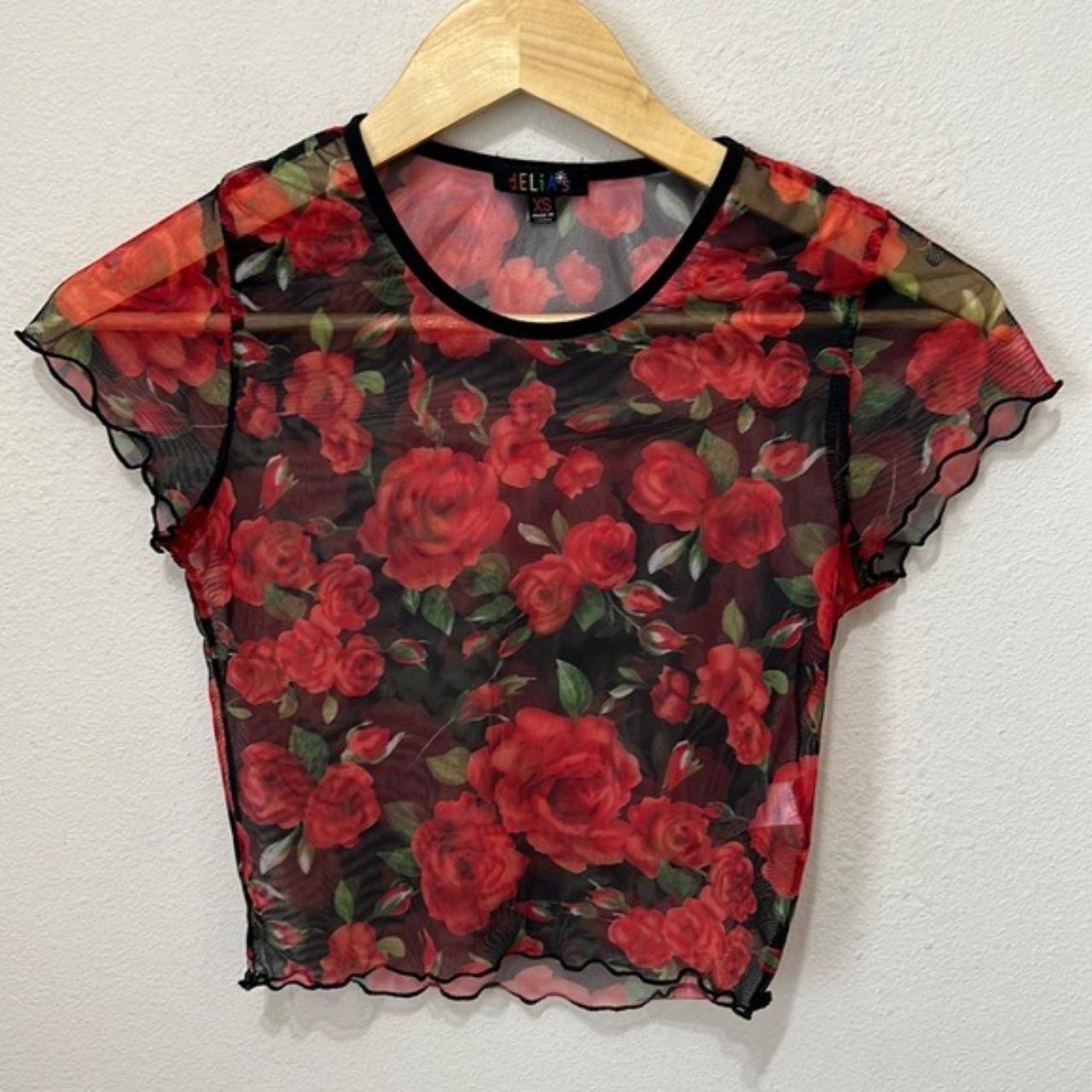 Delia's Women's Black and Red Crop-top (2)
