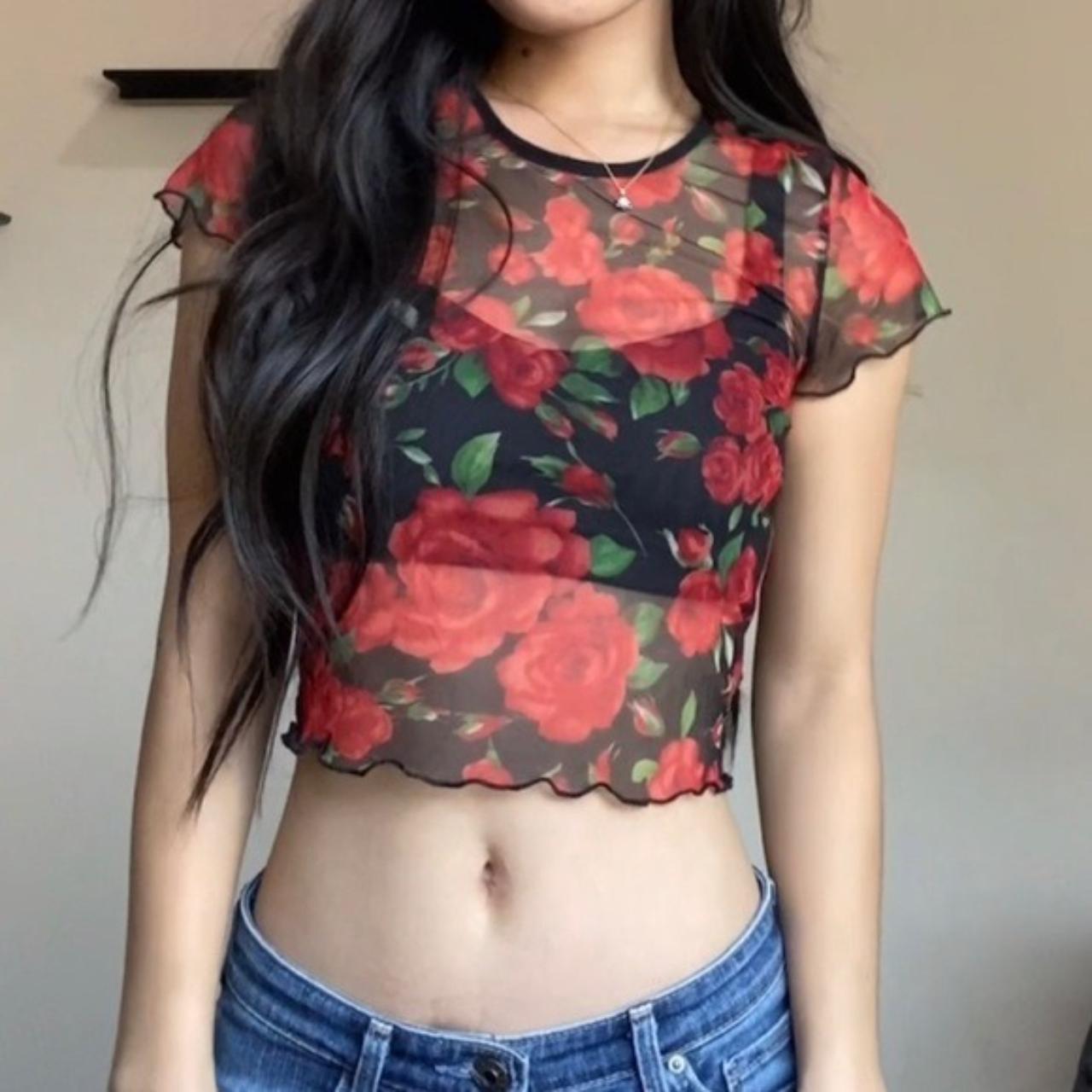 Delia's Women's Black and Red Crop-top
