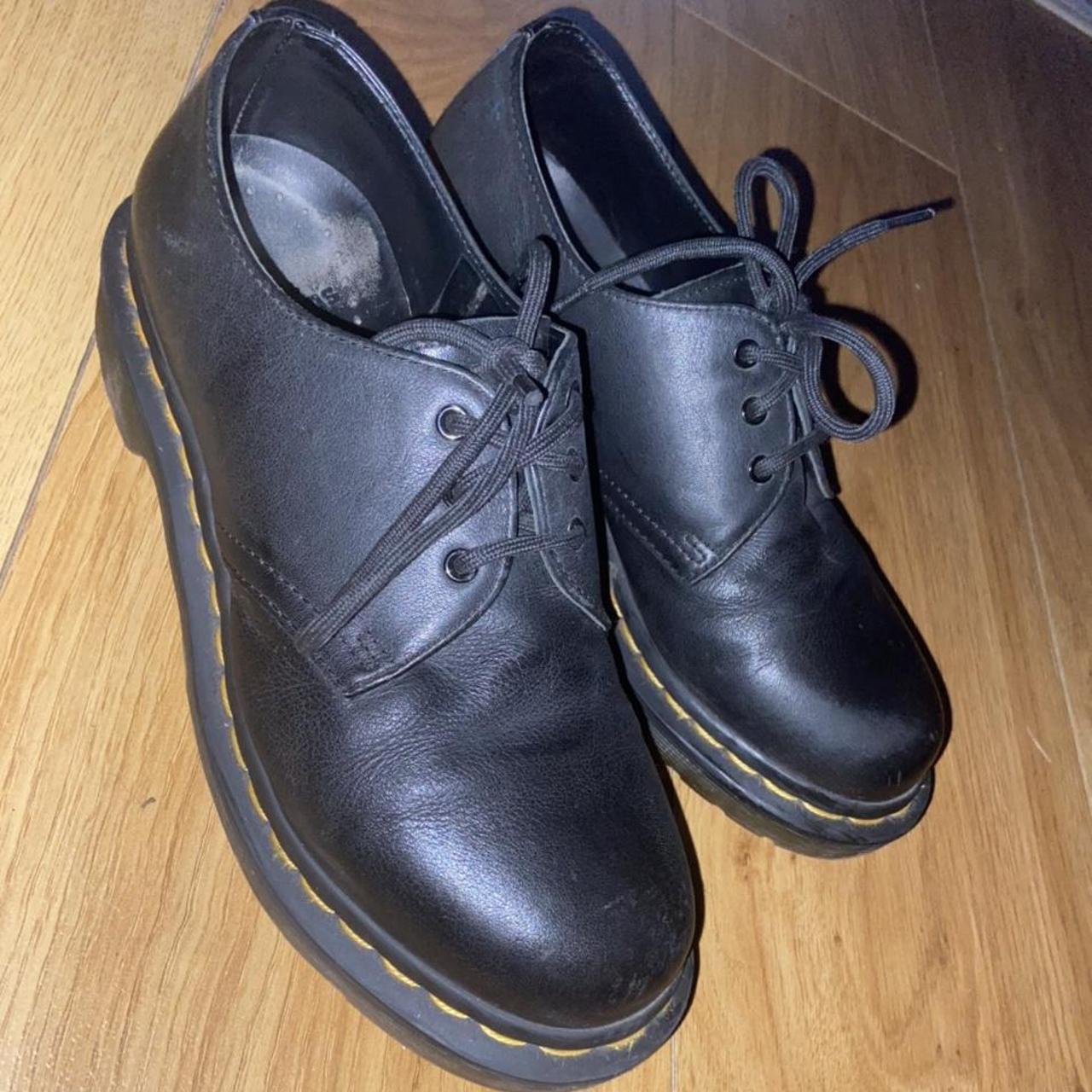 Dr Martens shoes leather black shoes lace up worn... - Depop