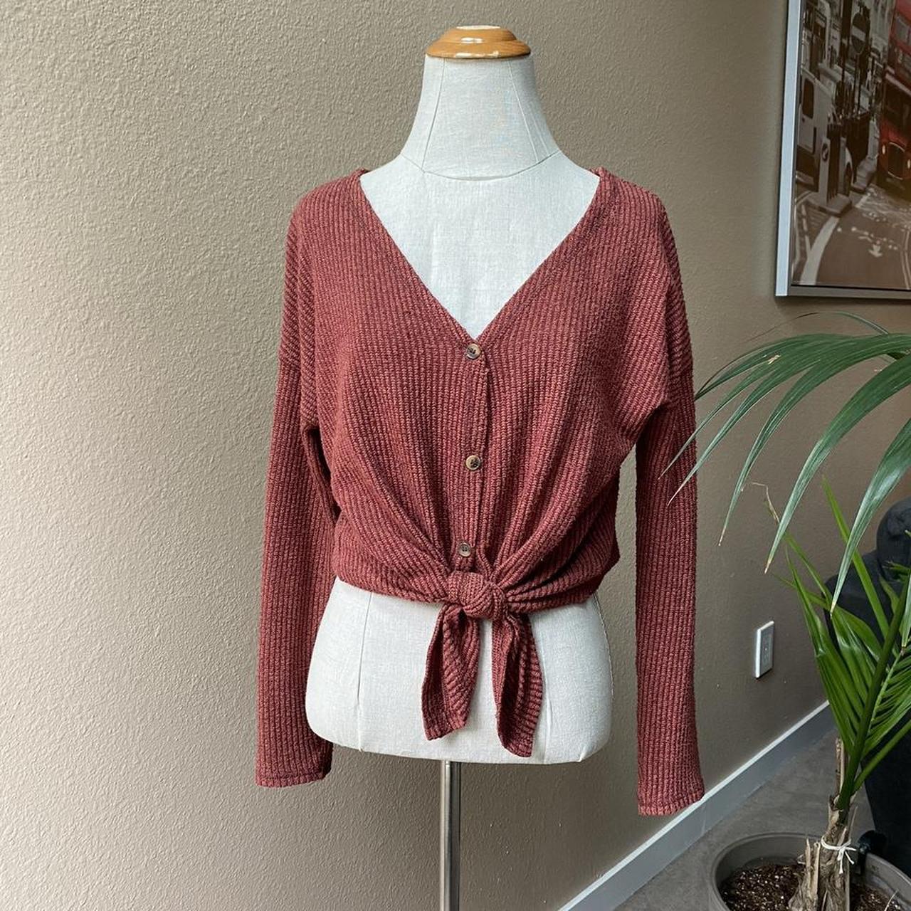burgundy ribbed knit tie top A lightweight tie... - Depop