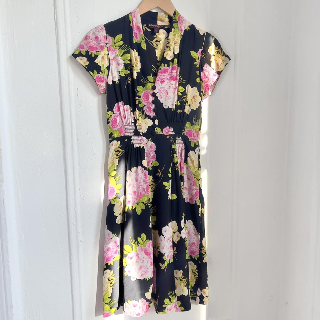 Vintage Betsey Johnson 100% silk floral dress. A... - Depop