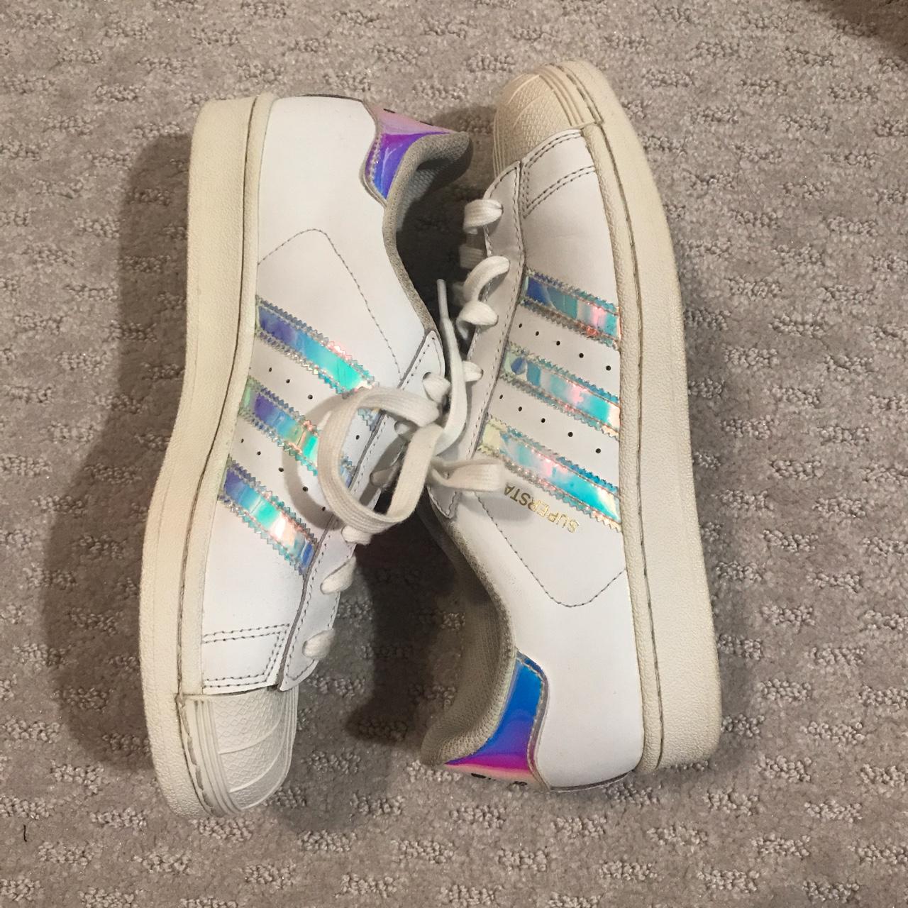 Iridescent/holographic Adidas Superstar sneakers!... - Depop