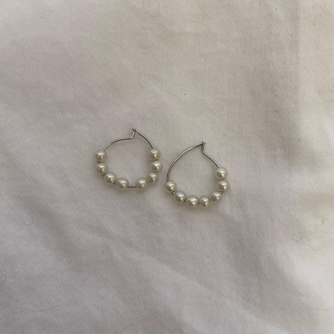 silver pearl hoop earrings from brandy one... Depop