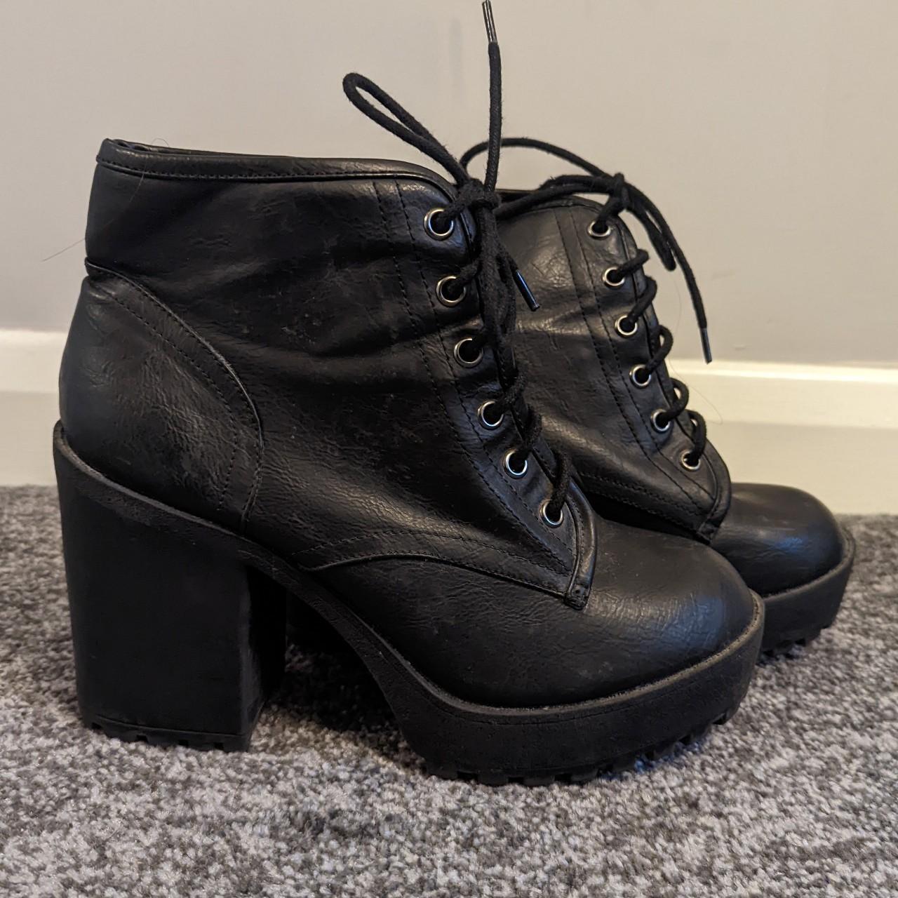 Black lace up heeled platform ankle boots in a UK 7... - Depop