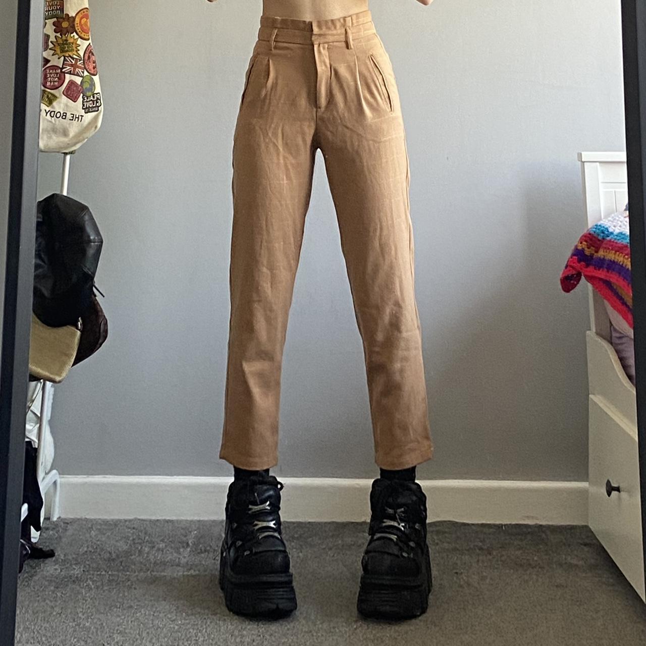 Vintage Y2k tan plaid high waisted tapered trousers... - Depop