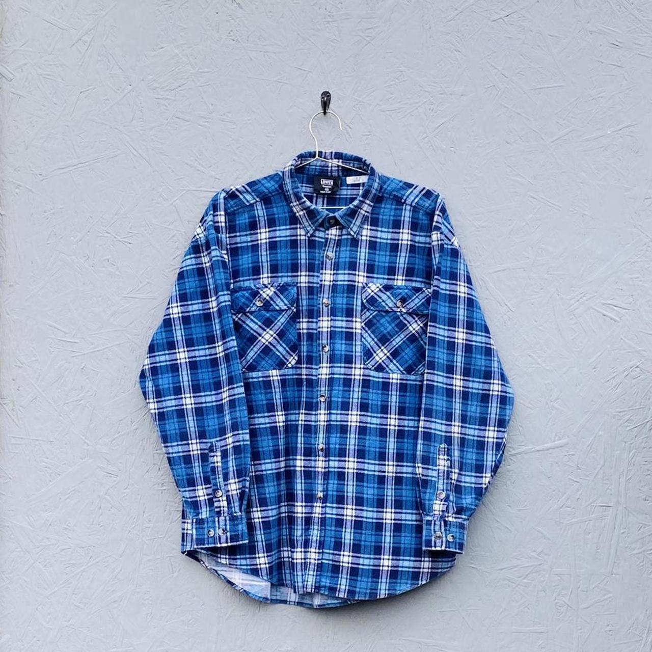 Flannel Checked Blue Shirt 📐Size - XXL Pit - Pit... - Depop