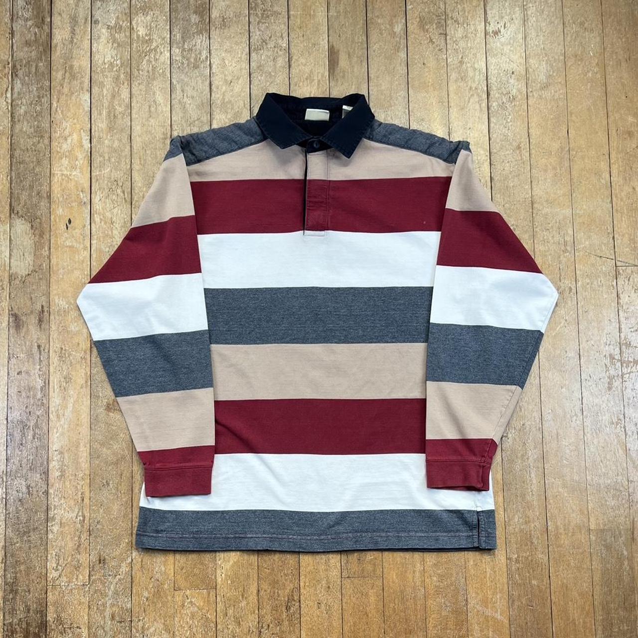 Vintage Striped Long Sleeved Polo Shirt 📐Size -... - Depop