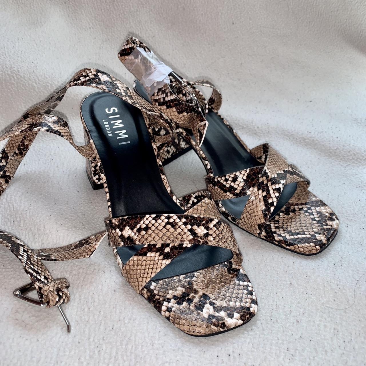 Snakeskin strappy heeled sandals; 3-inch heels;... - Depop