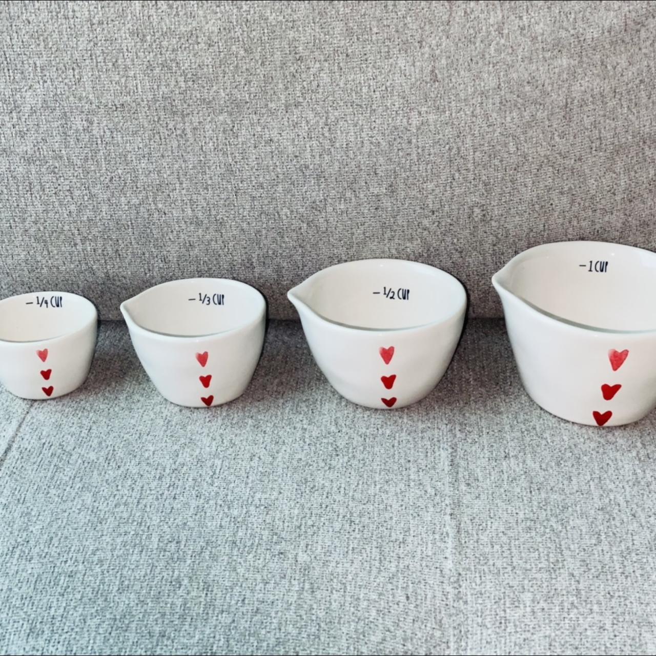 Rae Dunn white ceramic watercolor heart measuring cup set