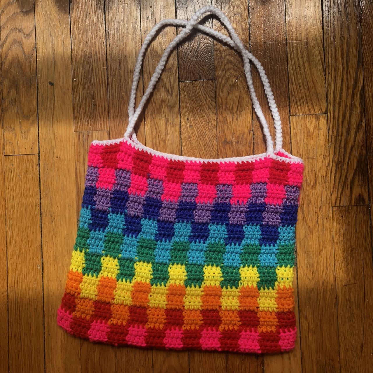Crochet bag, Rainbow bag, Pattern No14, in both UK and US crochet terms