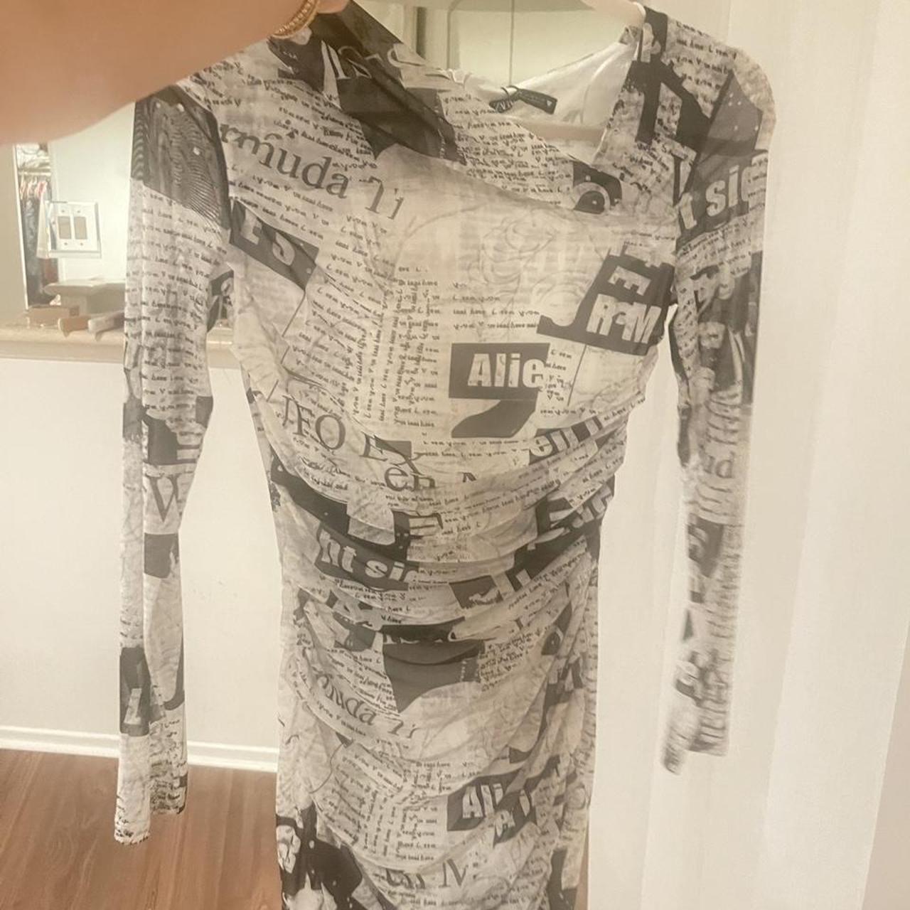brand new mesh newspaper zara dress! XS can fit a... Depop